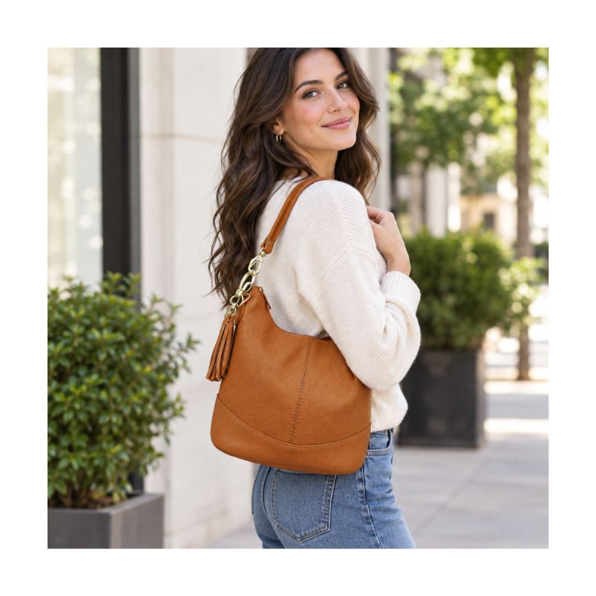 Italienische Leder Umhängetasche Damen "Nora" - praktischer Shopper-Tasche
