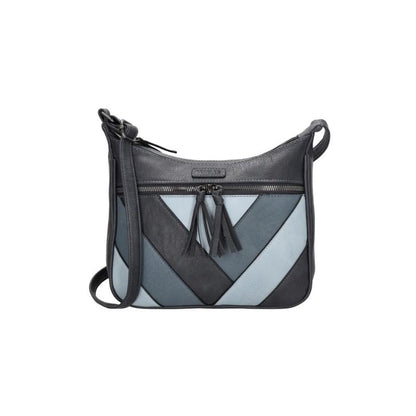 edle mehrfarbige lässige Damen Umhängetasche - mit Fronttasche, Schulterriemen und schönem Designdetails blau