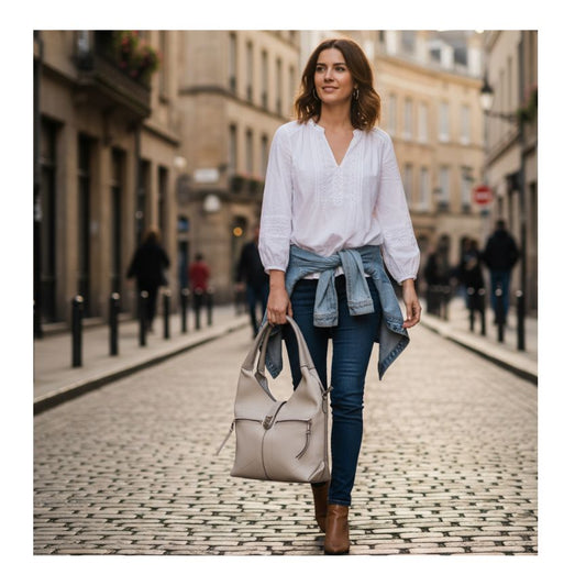 Lässige Schultertasche mit Fronttaschen beige mittelgroß