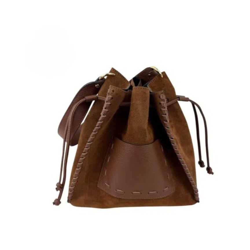 Leder-Bucket-Bag "Miami" - Beuteltasche mit Ziernähten - Handgefertigt