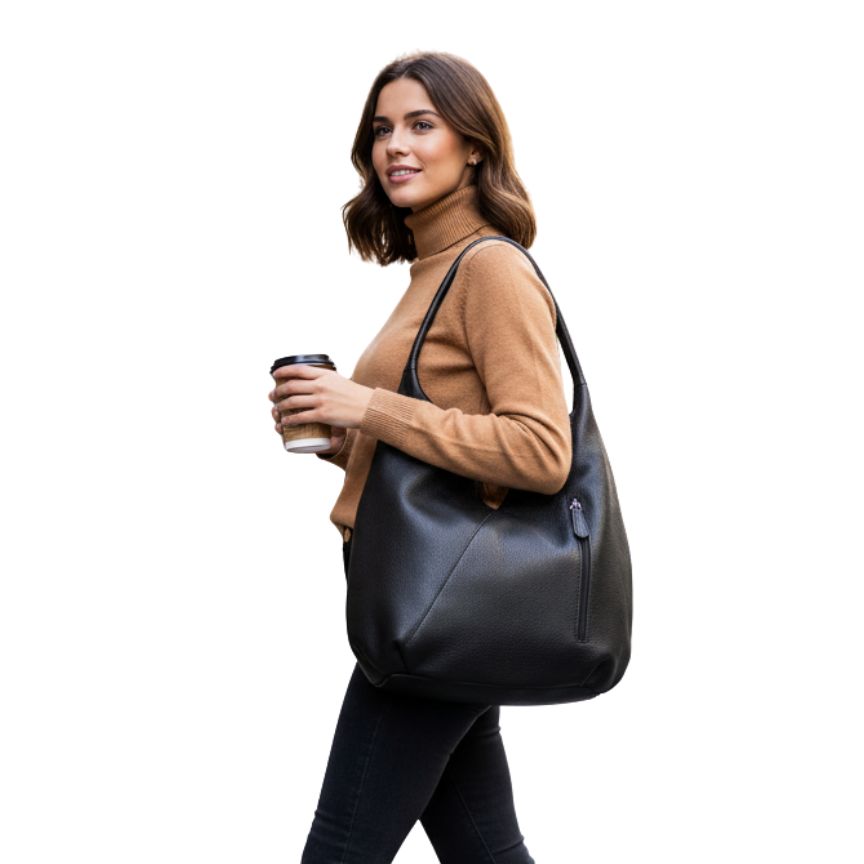 Leder-Schultertasche mit Fronttasche & Innenfächern "Annette" - Stilvoll und Geräumig
