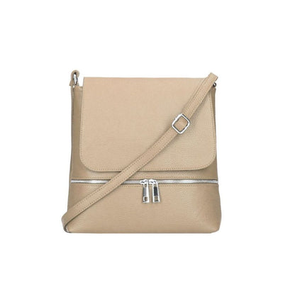 Leder Crossbody-Bag mit Klappe und dekorativem Silberstreifen - Alltagstauglich