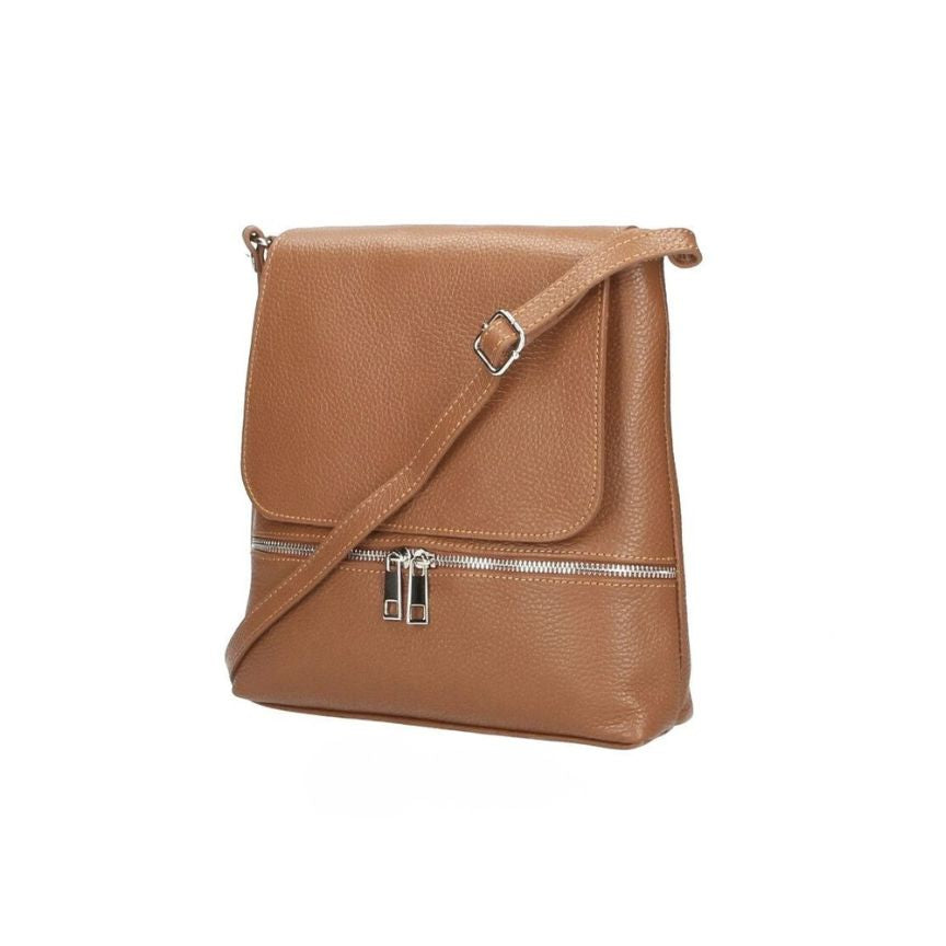 Leder Crossbody-Bag mit Klappe und dekorativem Silberstreifen - Alltagstauglich