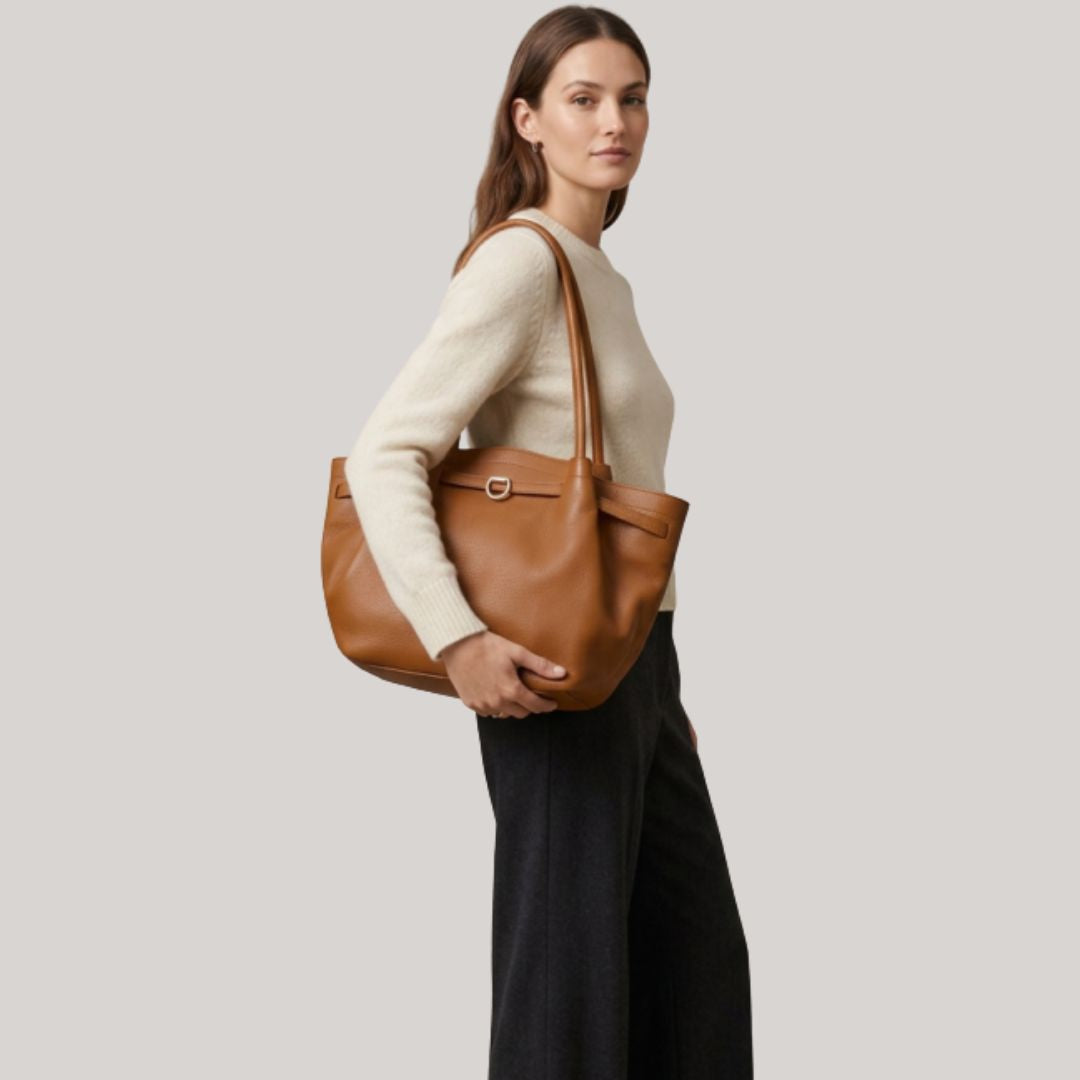 "Melania" - Damen Leder Henkeltasche - Elegante Handtasche mit langen Henkeln