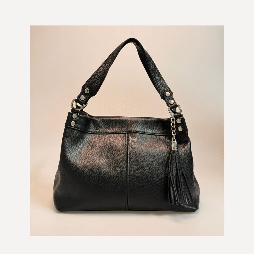 Lederhandtasche mit praktischem Innenfach und kurzen Henkeln - mittelgroß & stilvoll