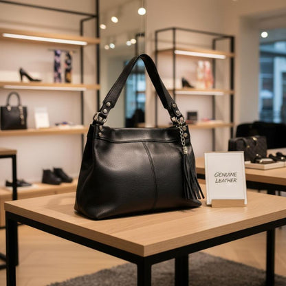 Lederhandtasche mit praktischem Innenfach und kurzen Henkeln - mittelgroß & stilvoll