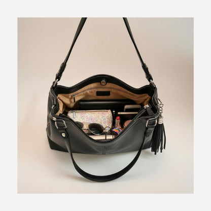 Lederhandtasche mit praktischem Innenfach und kurzen Henkeln - mittelgroß & stilvoll