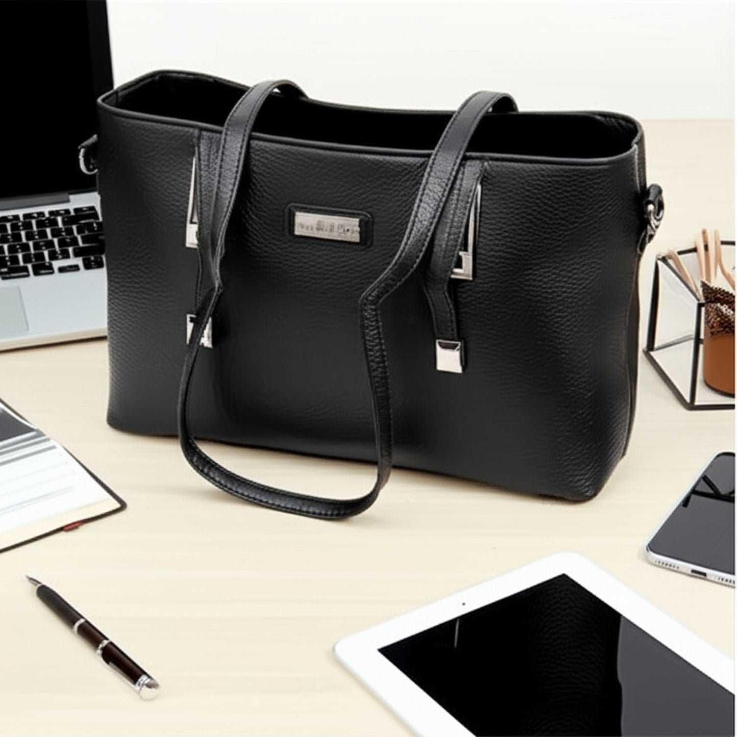 Elegante Damen Tote Bag - schwarz mittelgroße und businesstauglich