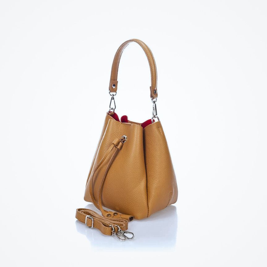 "Eva" - Minimalistische Beuteltasche aus Leder mit Kordelzug