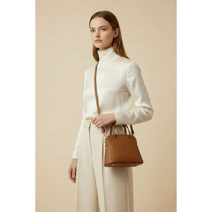 "Iman" - Minimalistische Damenhandtasche aus Leder mit Henkeln und 2 Fächern