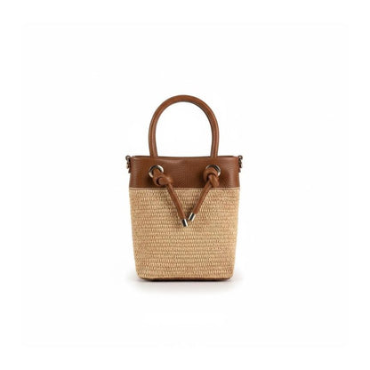 Minimalistische Lederhandtasche mit Strohdetails und Henkeln