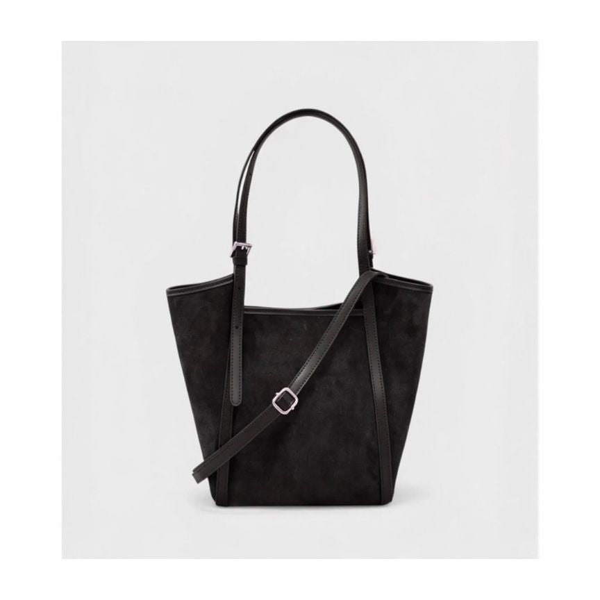 Elegante Lederhandtasche "Hannah" - Schwarze Wildleder Bucket-Bag