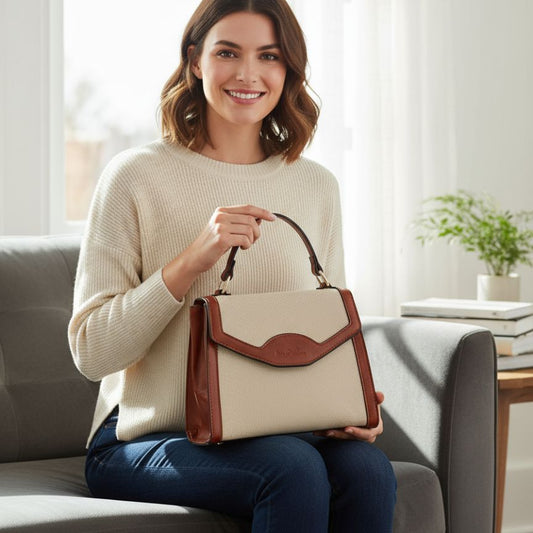 Elegante Zweifächer-Handtasche für formale Anlässe mittelgroß beige