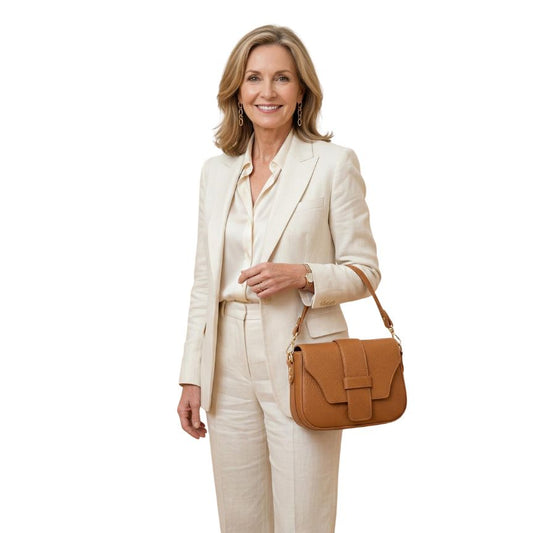 Stilvolle Damen Handtasche aus Echtleder mit langen und kurzen Gürteln