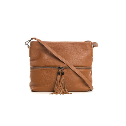 Moderne Damen Schultertasche aus echtem Leder mit Fronttasche - Alltagstauglich