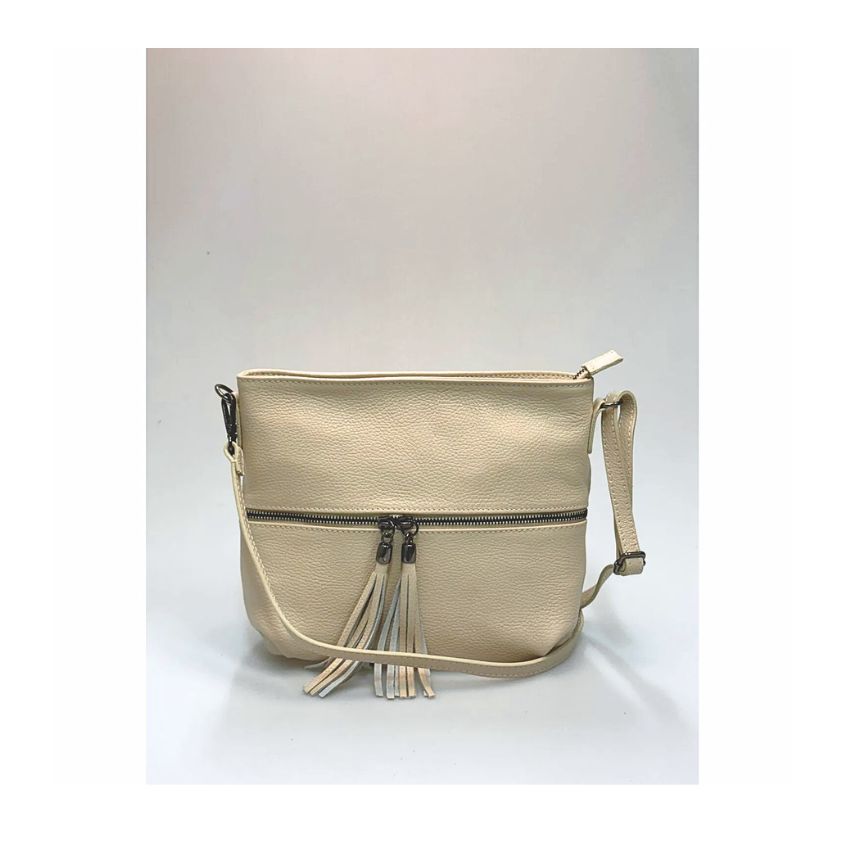 Moderne Damen Schultertasche aus echtem Leder mit Fronttasche - Alltagstauglich