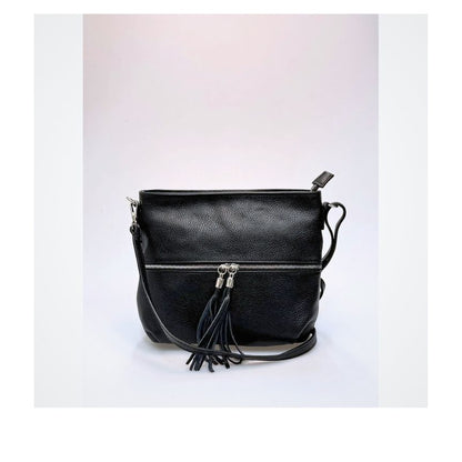 Moderne Damen Schultertasche aus echtem Leder mit Fronttasche - Alltagstauglich