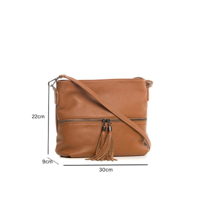 Moderne Damen Schultertasche aus echtem Leder mit Fronttasche - Alltagstauglich