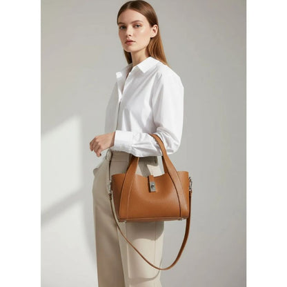 "Petra" - Edle Damenhandtasche aus Leder mit Henkeln, Schultergurt und Zusatztasche