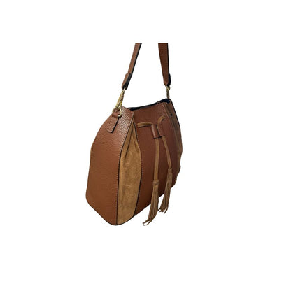 "Sandra" - Stilvolle Henkeltasche aus Leder- und Veloursleder-Mix