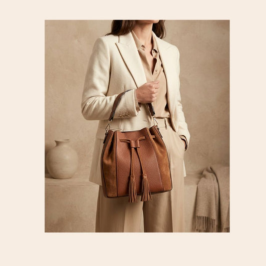 "Sandra" - Stilvolle Henkeltasche aus Leder- und Veloursleder-Mix