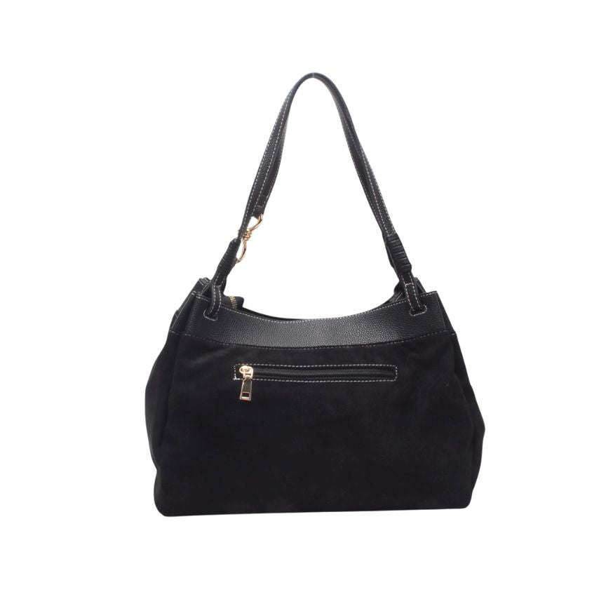 Damen-Schultertasche mit Wildleder und vegan-Leder Material-Mix