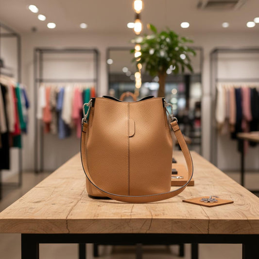 Mittelgroße, Echtleder Eimertasche - Elegante Shopper-Tasche