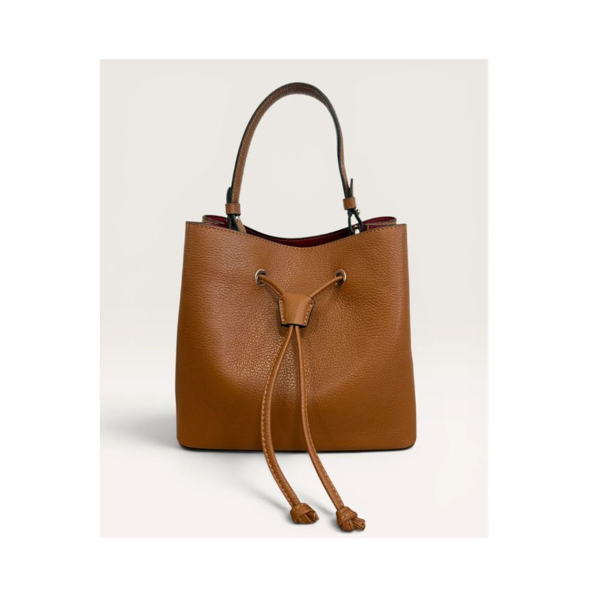 "Paula" - Stilvolle Damen-Leder-Henkeltasche mit Kordelzug - mittelgroß, schlicht