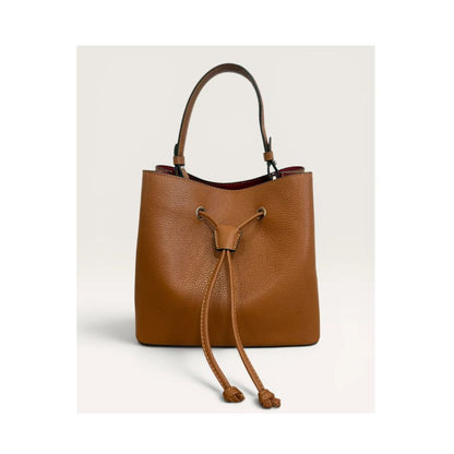 "Paula" - Stilvolle Damen-Leder-Henkeltasche mit Kordelzug - mittelgroß, schlicht