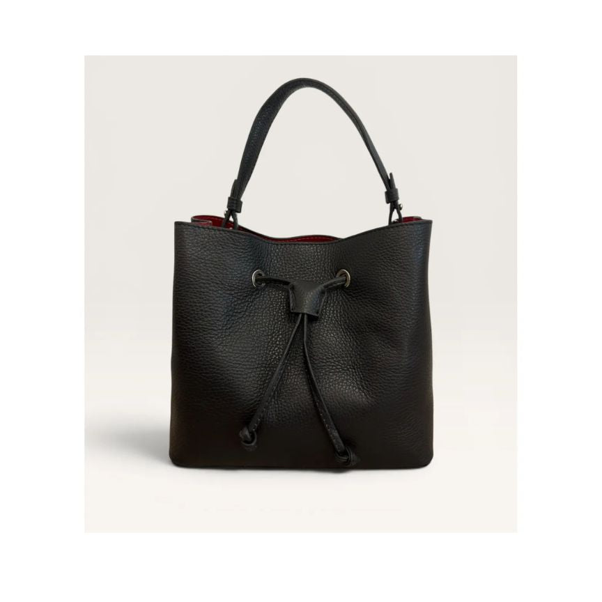 "Paula" - Stilvolle Damen-Leder-Henkeltasche mit Kordelzug - mittelgroß, schlicht
