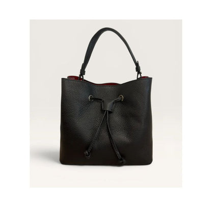 "Paula" - Stilvolle Damen-Leder-Henkeltasche mit Kordelzug - mittelgroß, schlicht