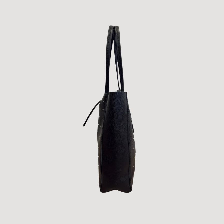 "Clara" - Stilvolle Damen-Leder-Shoppertasche mit silberfarbenen Nieten