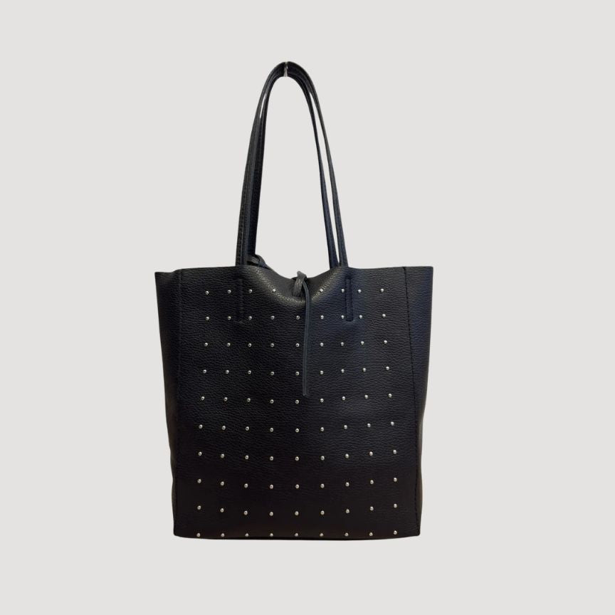 "Clara" - Stilvolle Damen-Leder-Shoppertasche mit silberfarbenen Nieten