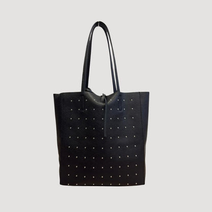 "Clara" - Stilvolle Damen-Leder-Shoppertasche mit silberfarbenen Nieten