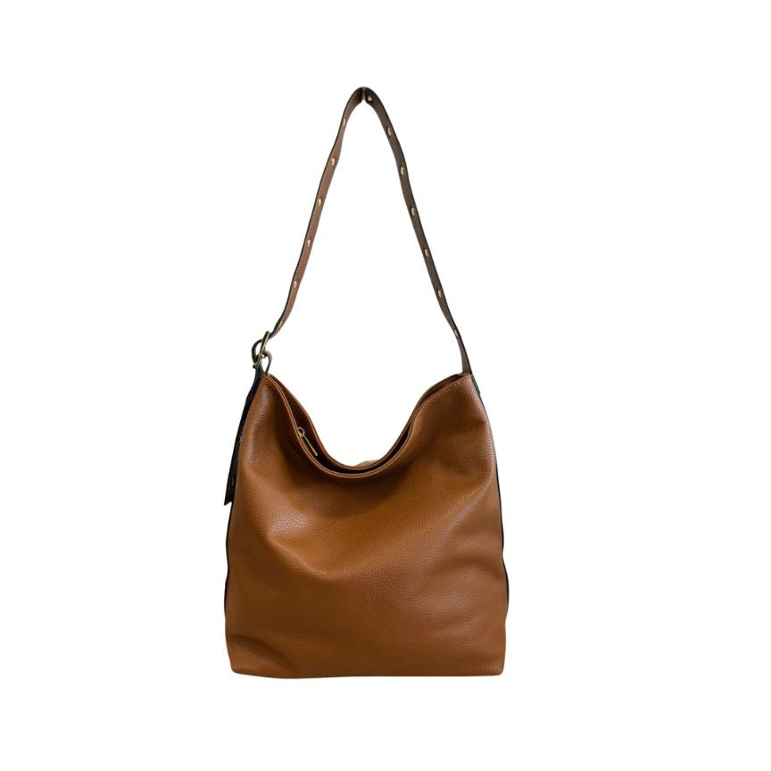 "Charlotte" - Stilvolle Leder-Shopper mit goldfarbenen Details - mittelgroß, geräumig