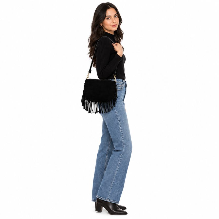 Selma - Stilvolle Wildleder Crossbody-Tasche mit Fransen - Boho-Style