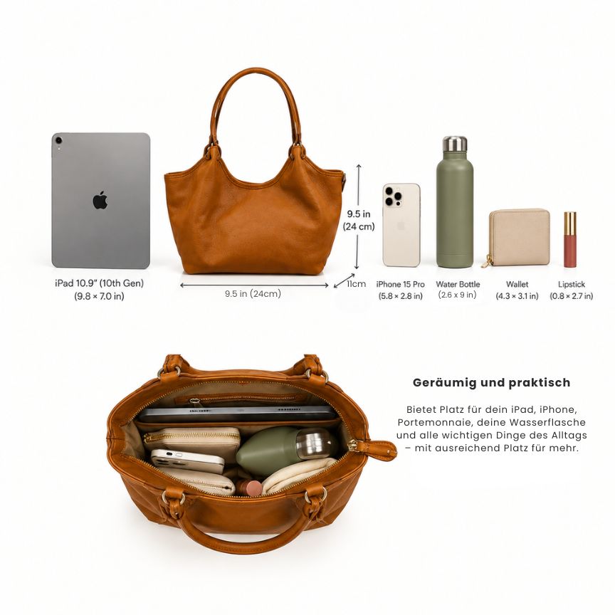 "Eva" - Stilvolle Damen Henkeltasche aus Leder für jeden Tag