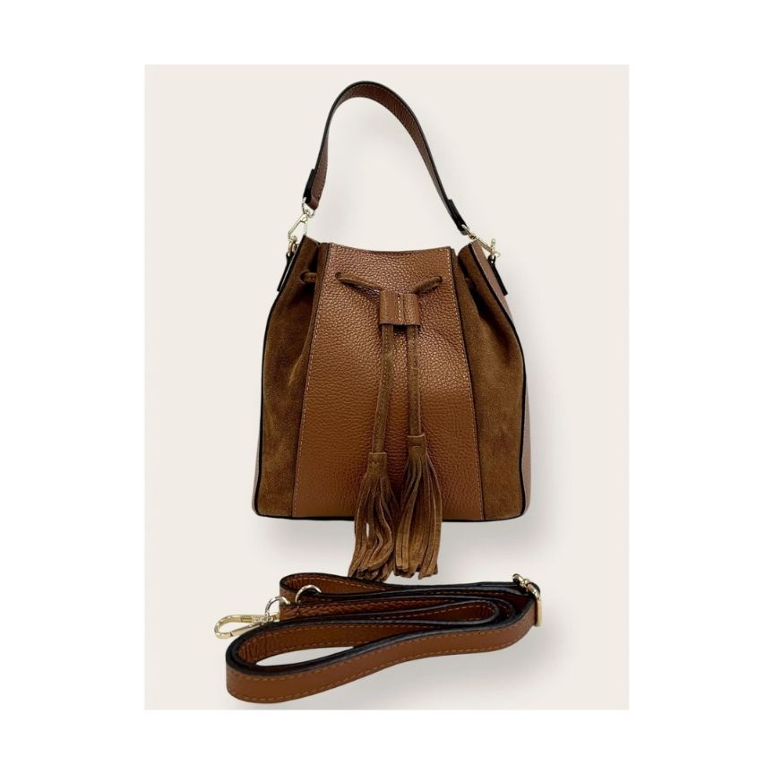 "Sandra" - Stilvolle Henkeltasche aus Leder- und Veloursleder-Mix