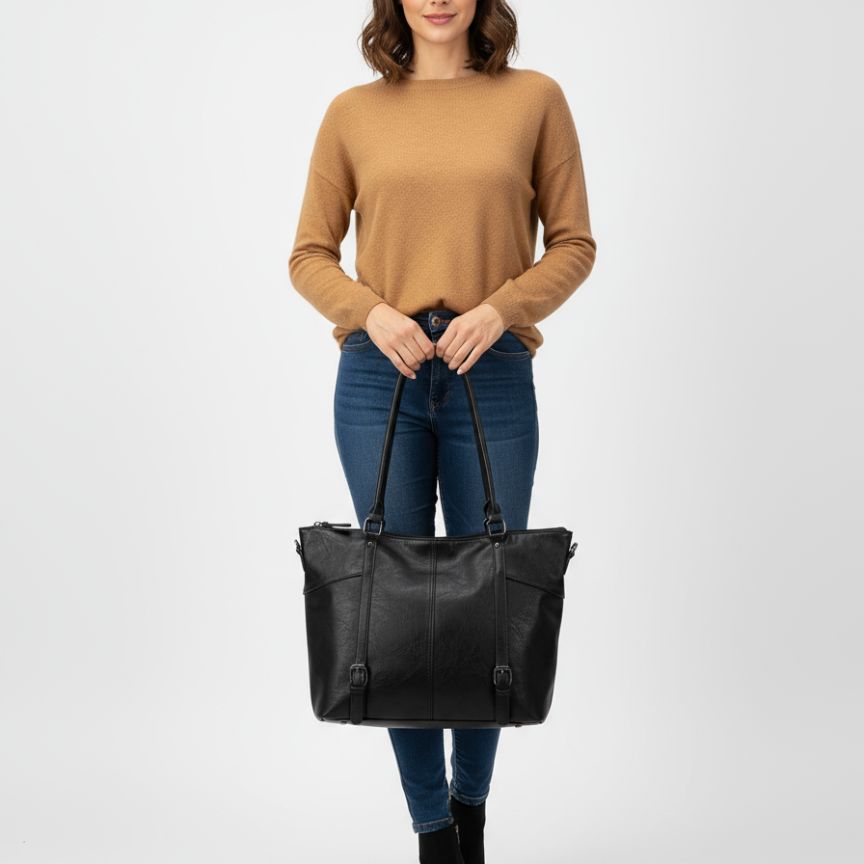 Stilvolle Damen Schultertasche - Schwarz, Mittelgroß