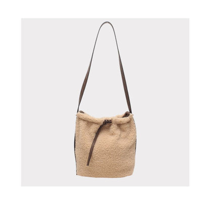 Stylische Schafledersack mit Kordelzug und Magnetverschluss - mittelgroße Schultertasche