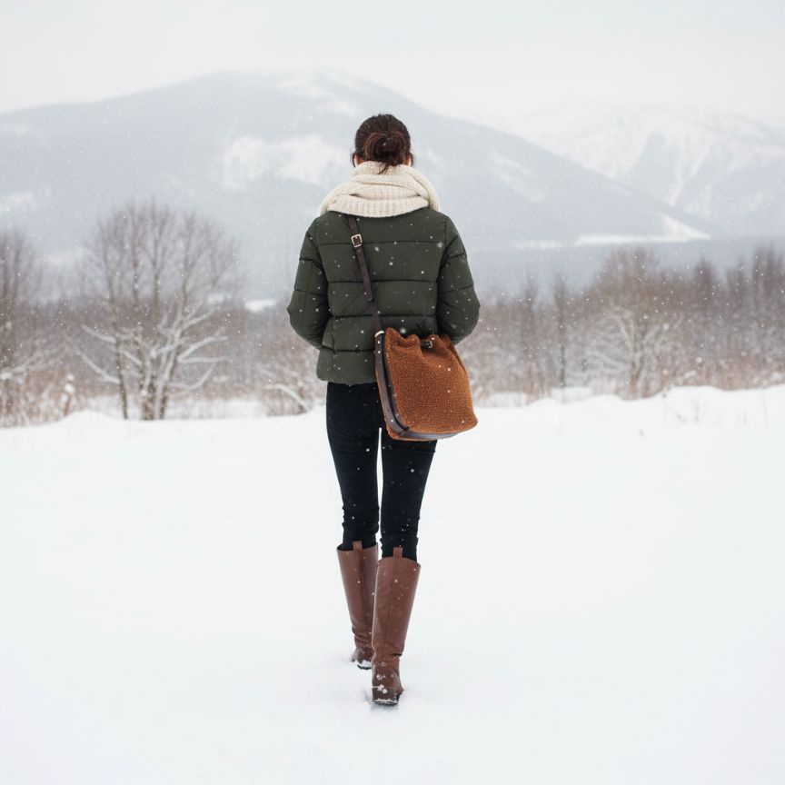 Stylische Schafledersack mit Kordelzug und Magnetverschluss - mittelgroße Schultertasche