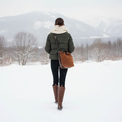 Stylische Schafledersack mit Kordelzug und Magnetverschluss - mittelgroße Schultertasche