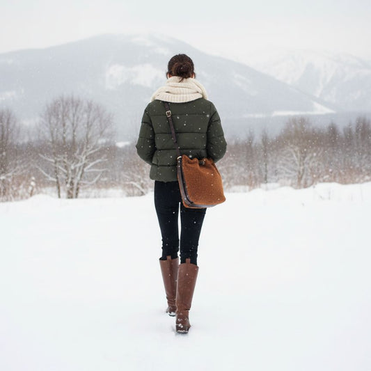 Stylische Schafledersack mit Kordelzug und Magnetverschluss - mittelgroße Schultertasche