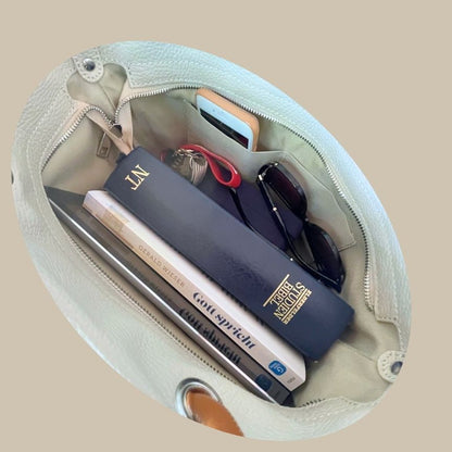 Stylische Italienische Leder Umhängetasche - mittelgroß, beige