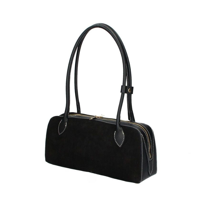 Trendige Damen Lederhandtasche in Barrelform mit langen Henkeln - elegant & modern