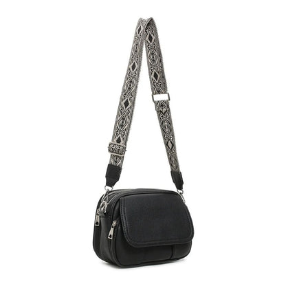 schwarze Crossbody-Bag für den Alltag mit drei fächern und edlen verstellbaren schultergurt