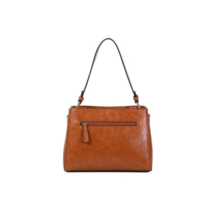 Rückseite moderne Damen Handtasche mit diversen Fächern, geräumig, stabil, in camelfarben oder dunkelblau