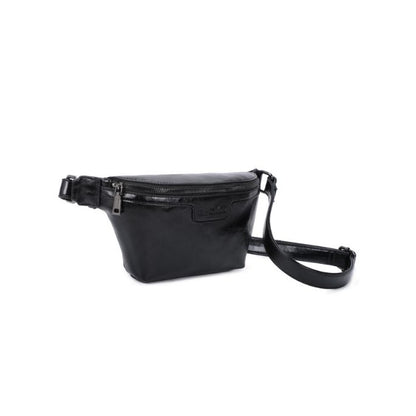 Seitenansicht Bauchtasche für Reisen, modern schwarz 