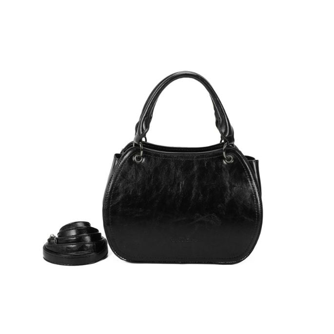 elegante Damen Halbmondtasche im schlichtem Design mit Griffe und schulterriemen schwarz