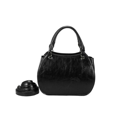 elegante Damen Halbmondtasche im schlichtem Design mit Griffe und schulterriemen schwarz